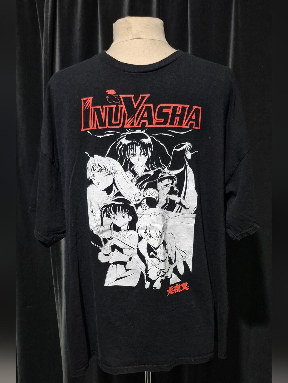 Black Short Sleeve Graphic Tee with White and Red Accents (Box A)